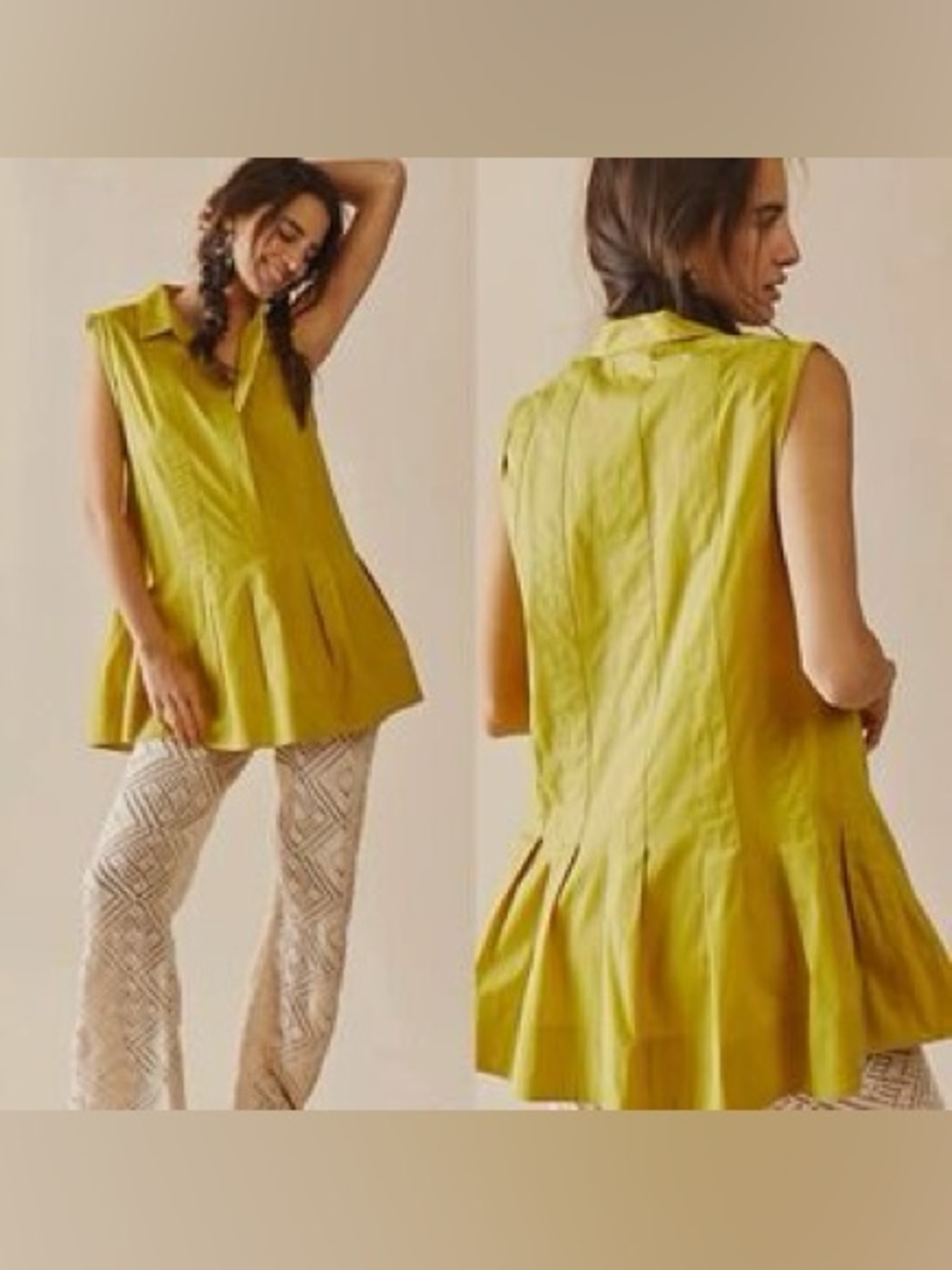 Free People Sleeveless Pleated Mini Dress / Tunic - Chartreuse